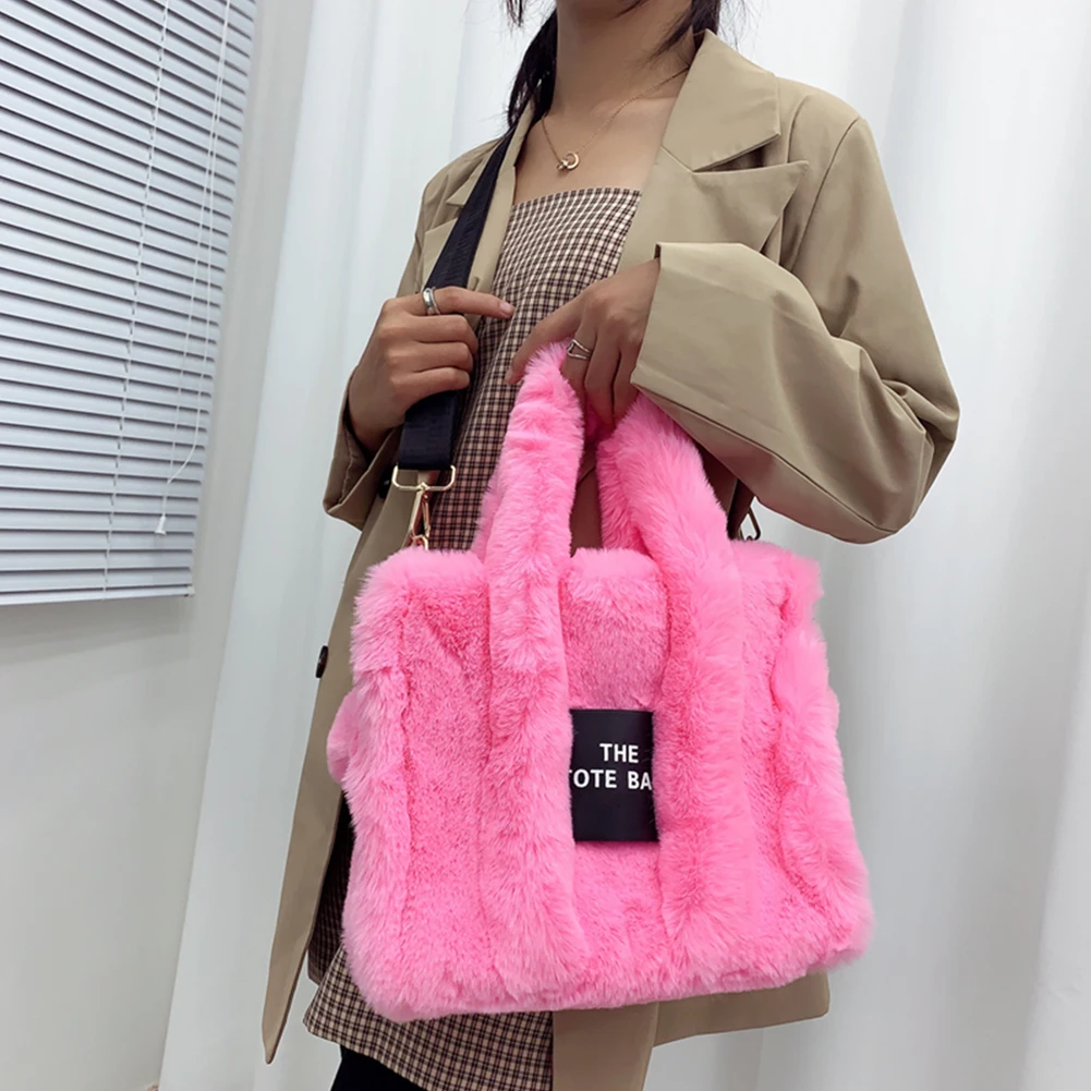 

Fashion Tote Bag Autumn Winter Faux Fur Shoulder Handbags Soft Plush Designer Ladies Girl Shopper Purses for Travel Shopping