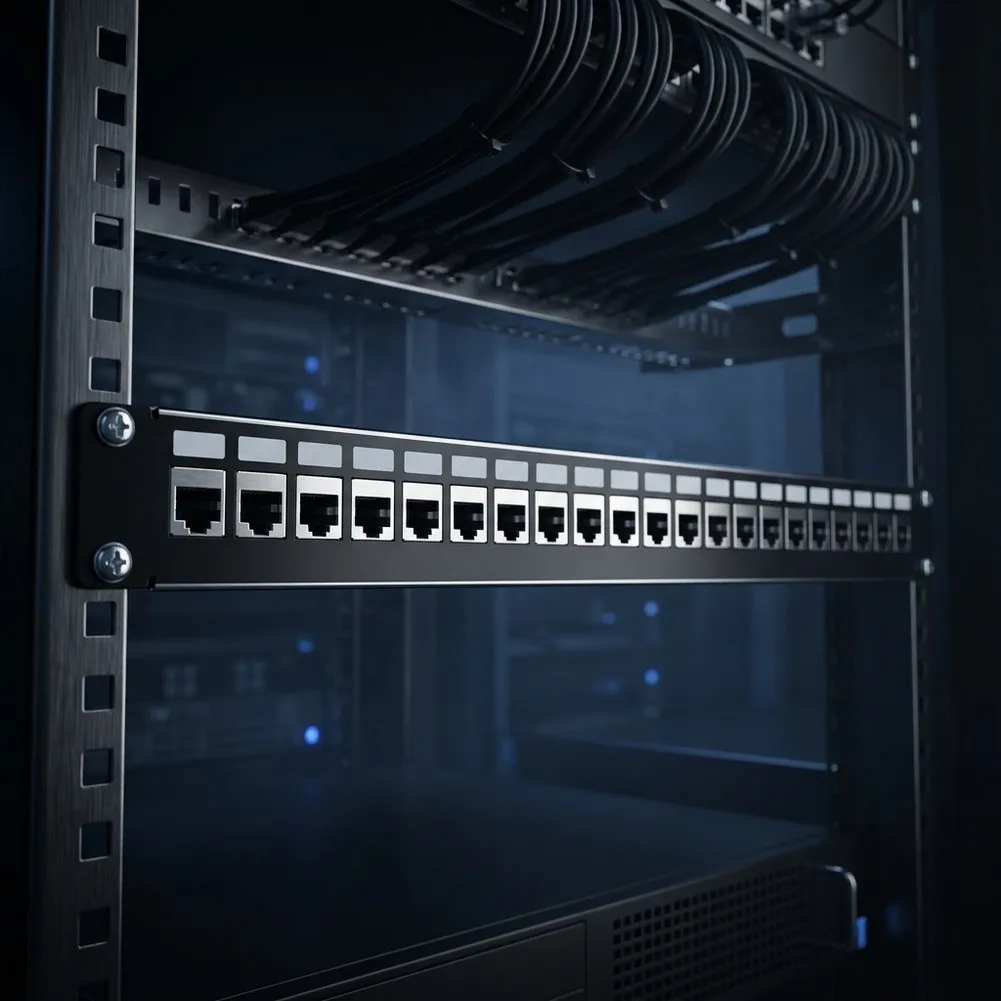 24 Port Shielded Metal Patch Panel Supporting Modular Network Expansion with Rear Cable Routing and Direct Port Mapping