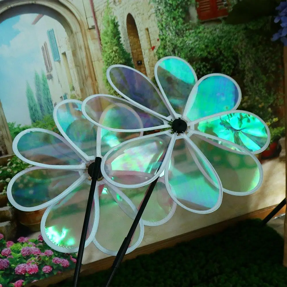 Transparent Eight Leaf Windmill Colorful Flower Color Film Windmill Reflective Color Changing Grounding Windmill Toys Kid