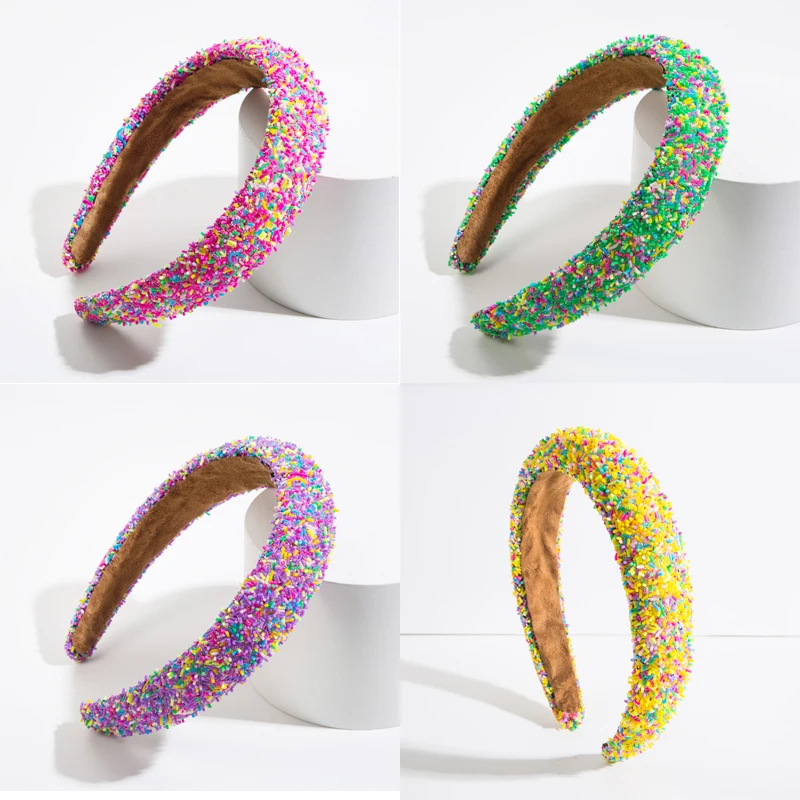 Luxury Spring Colorful Beads Sponge Padded Hairband Headband Adult Hair Accessories Hair Jewley