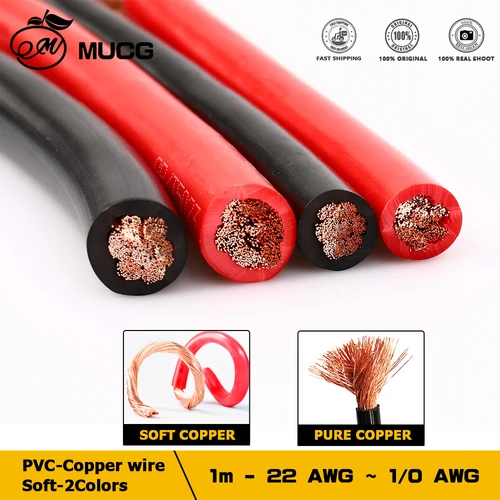 RV PVC alambre de cobre cable Flexible suave negro rojo cable eléctrico Auto led altavoz Audio potencia cableado del coche 1 2 4 6 8 10 12 14 AWG