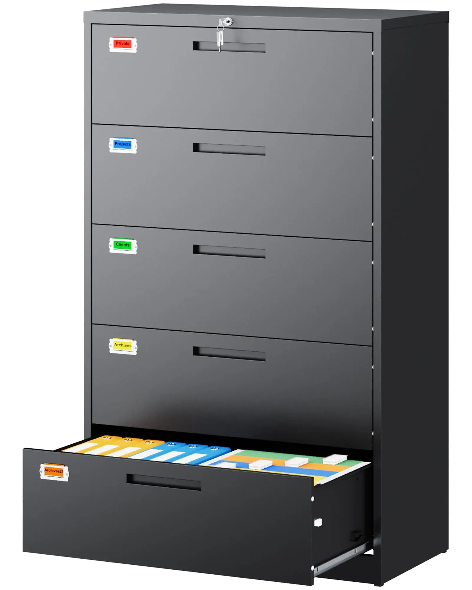 5 Drawer File Cabinet, Lateral Filing Cabinets for Home Office, Office Storage Drawers with Lock, Hanging Files