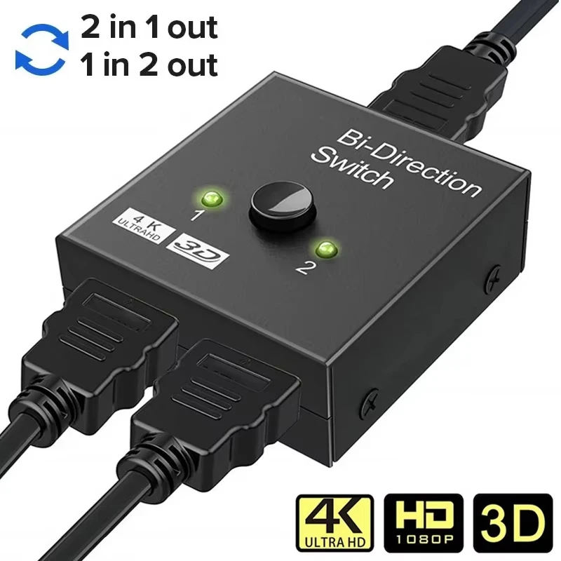 4K Switch Bi-Direction 2.0 Splitter HDMI-compatible 1x2/2x1 Adapter 2 in 1 out Converter for Switcher PS4 Pro/4/3 TV Box 1080P﻿