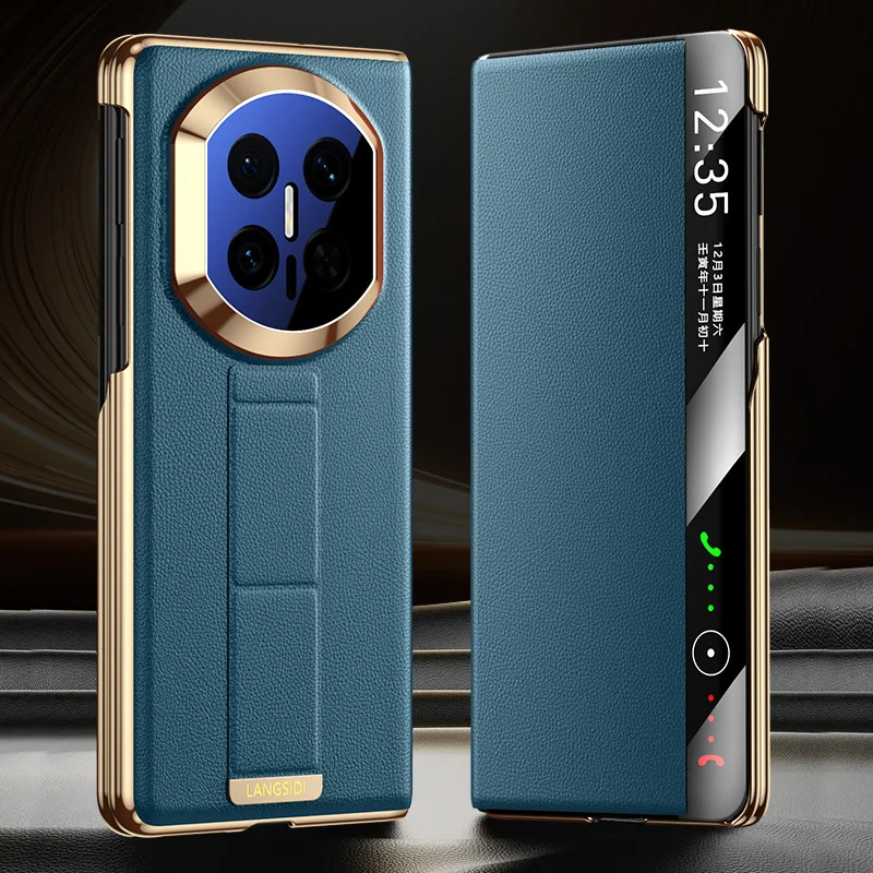 Genuine leather magnetic phone case for huawei mate x7 smart flip leather case for huawei mate x6 with wrist strap stand case