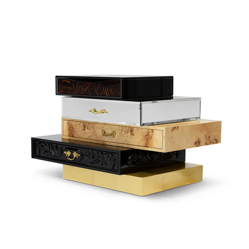 

Light luxury irregular solid wood bedside table multi-layer bedroom home modern design decorative locker bedroom storage