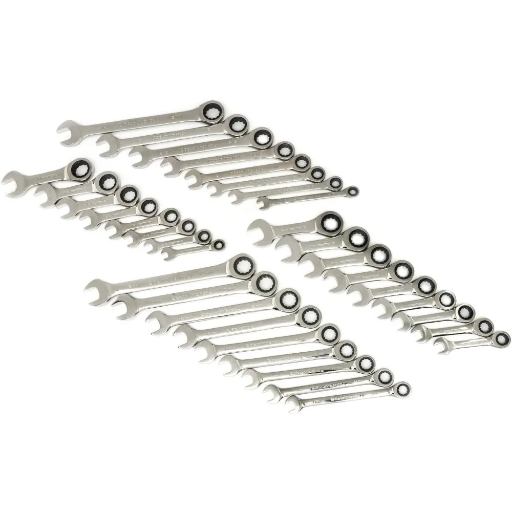 34피스 표준 및 짧은 라쳇 렌치 세트, SAE 및 미터법 사이즈 포함