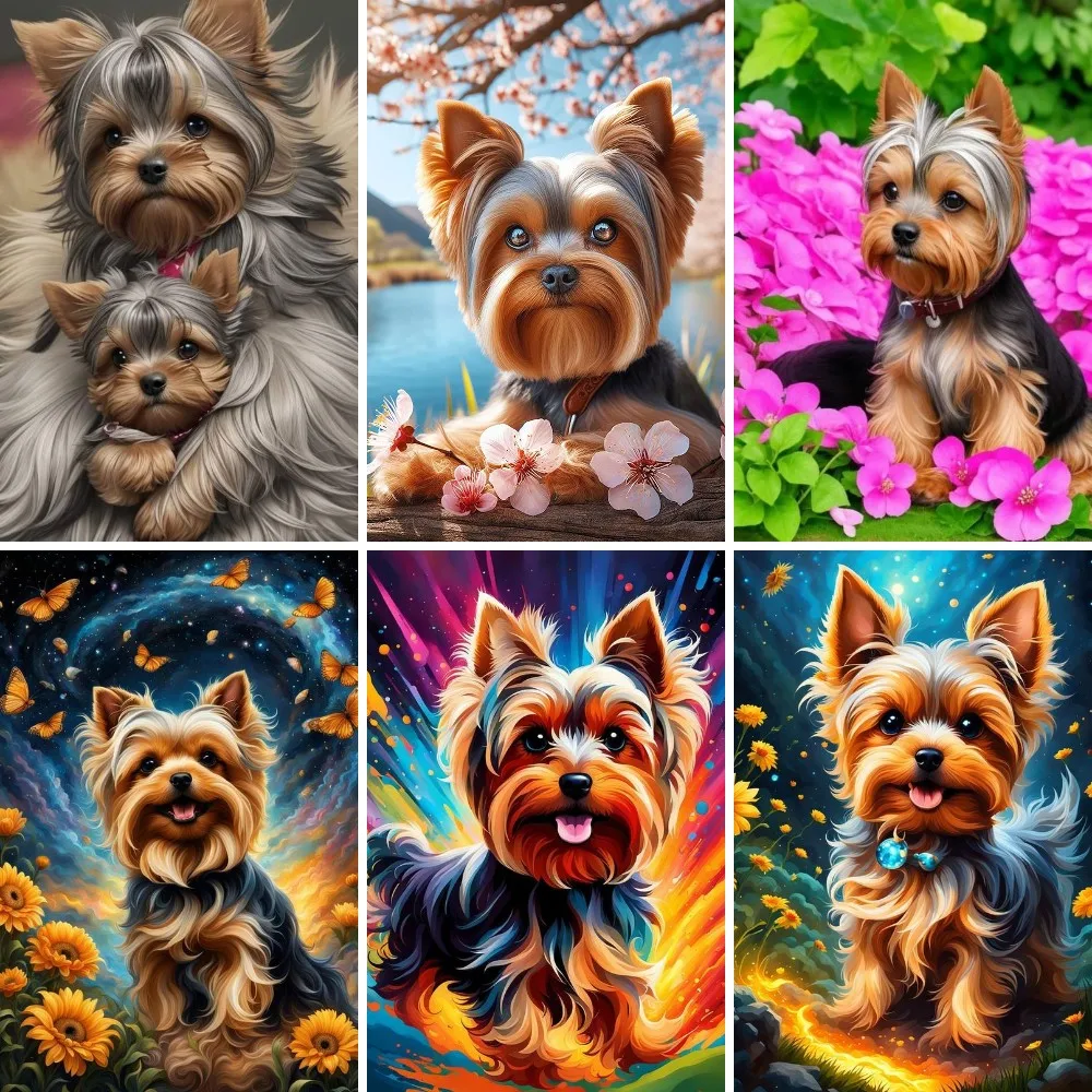 

5d Diy Diamond Painting Kits Colorful Yorkshire Terrier Full Square Drill Diamond Mosaic Embroidery Yorkie Dog Animals Art Gift