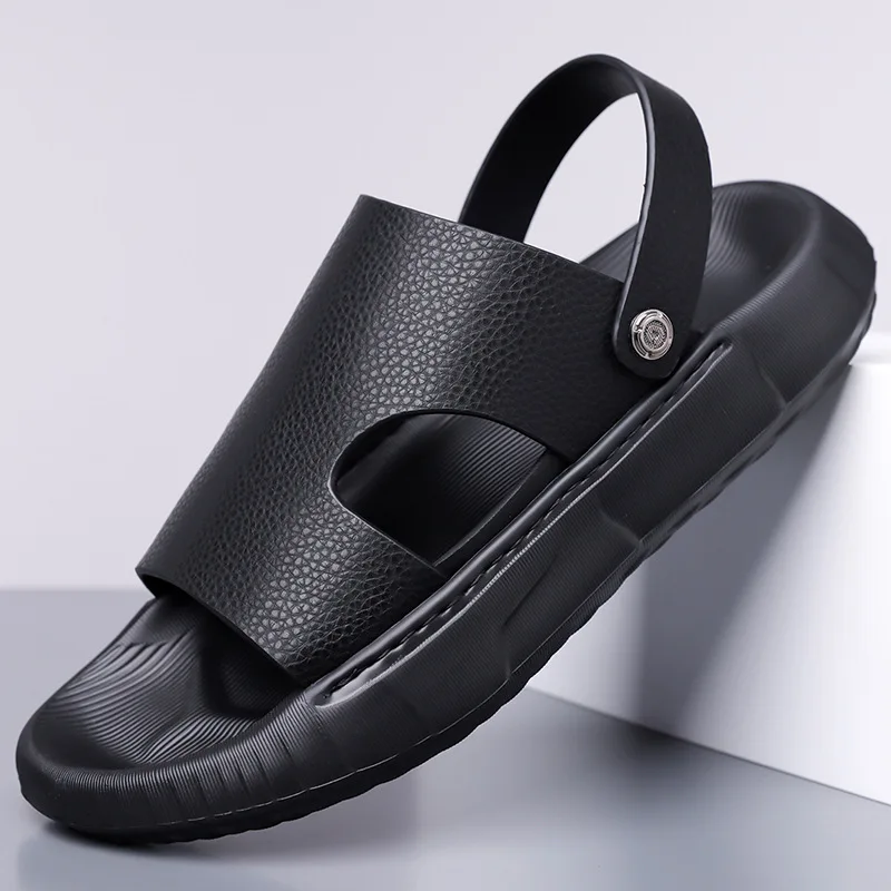 

Men's Summer Lightweight Soft Surface Casual Anti-Slip Open-Toe Sandals Dad Shoes Double Use Breathable Leather Upgraded Version