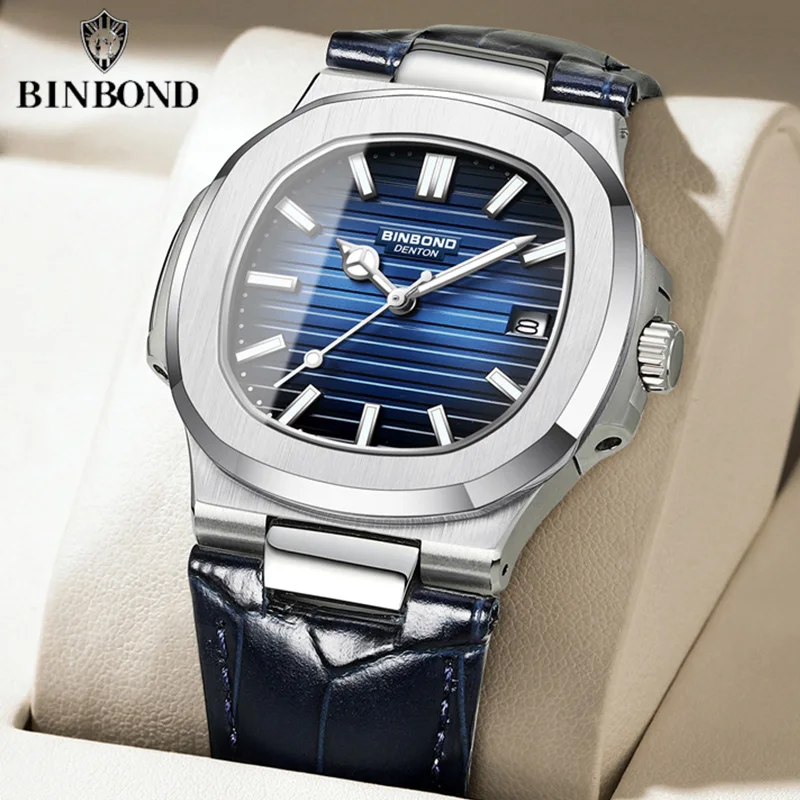 BINBOND Top Brand Hot sale Men\'s Quartz Wristwatch Fashion Leather Strap Waterproof Luminous Calendar Luxury Business Men Watch