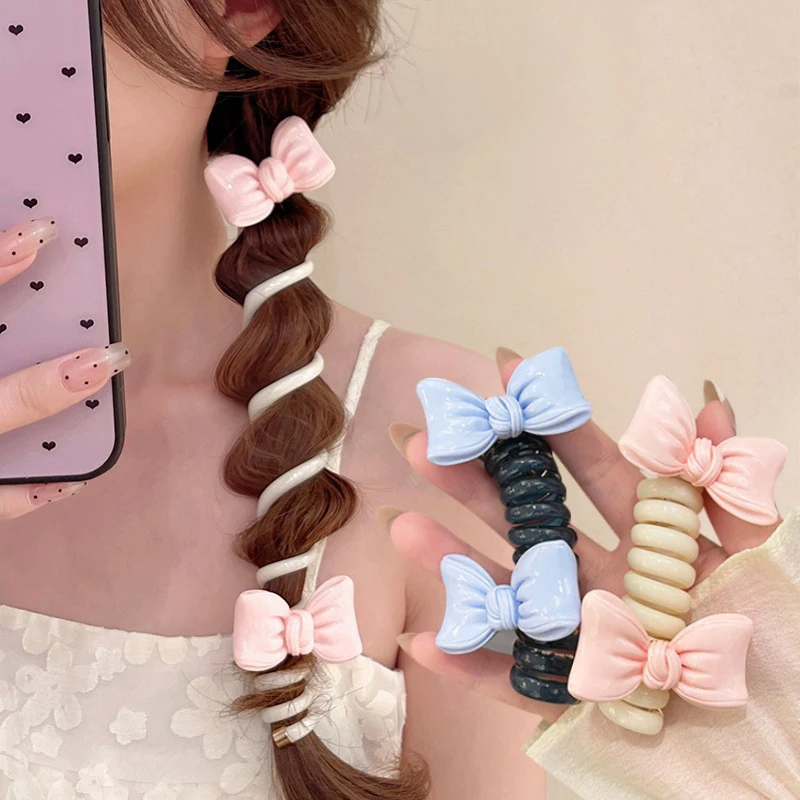 Cute Bow Telephone Wire Hair Loop For Woman Girls High Elasticity Head Rope Ponytail Elastic Hair Rope Hair Accessories Gifts