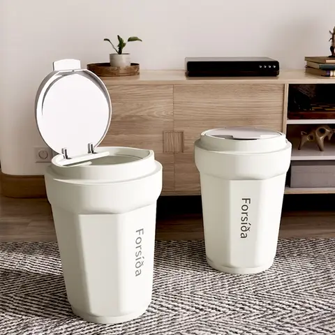 뚜껑이 달린 창의적인 커피 컵 모양 쓰레기통, 욕실 쓰레기통, 방수 좁은 심 쓰레기통, 변기 쓰레기통, 12L