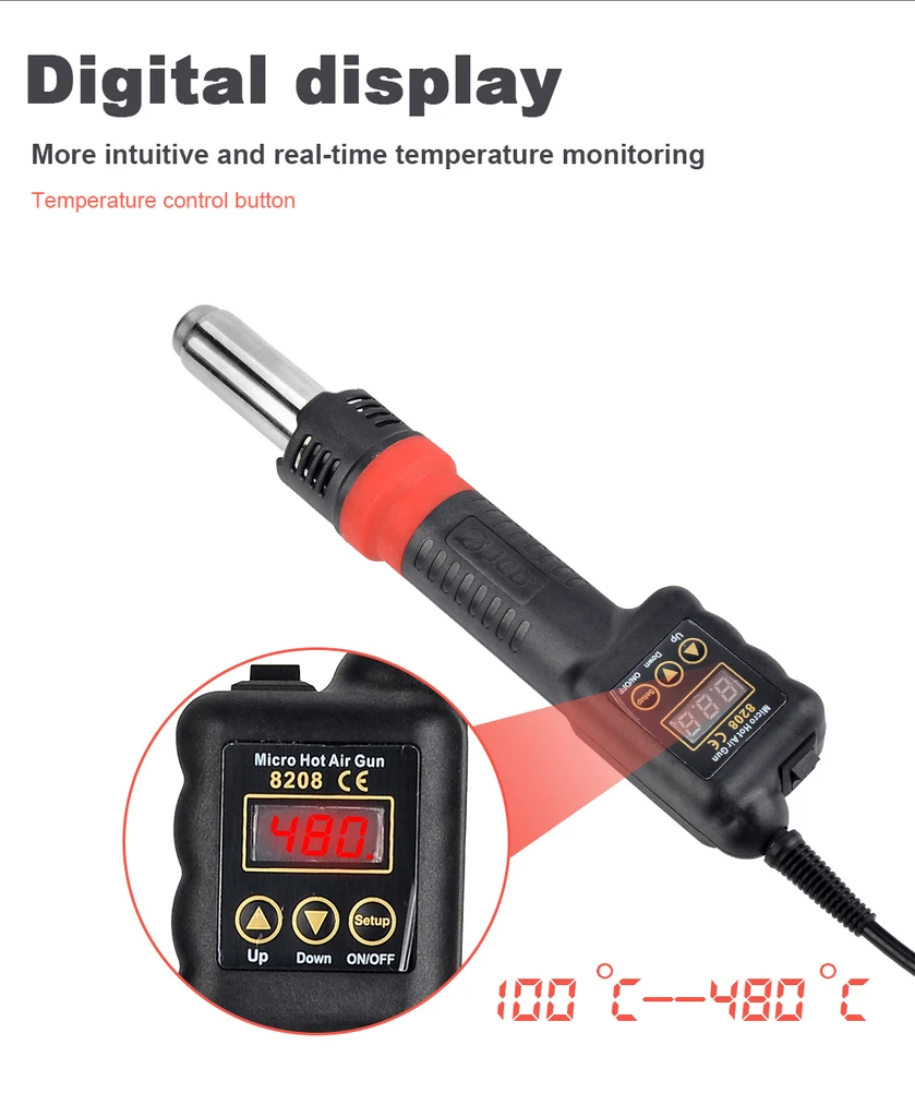 JCD 8208 New All-in-one Hot Air Gun 750W Micro Soldering Station LED Digital Hair Dryer for BGA Welding Repair Tools Heat Gun