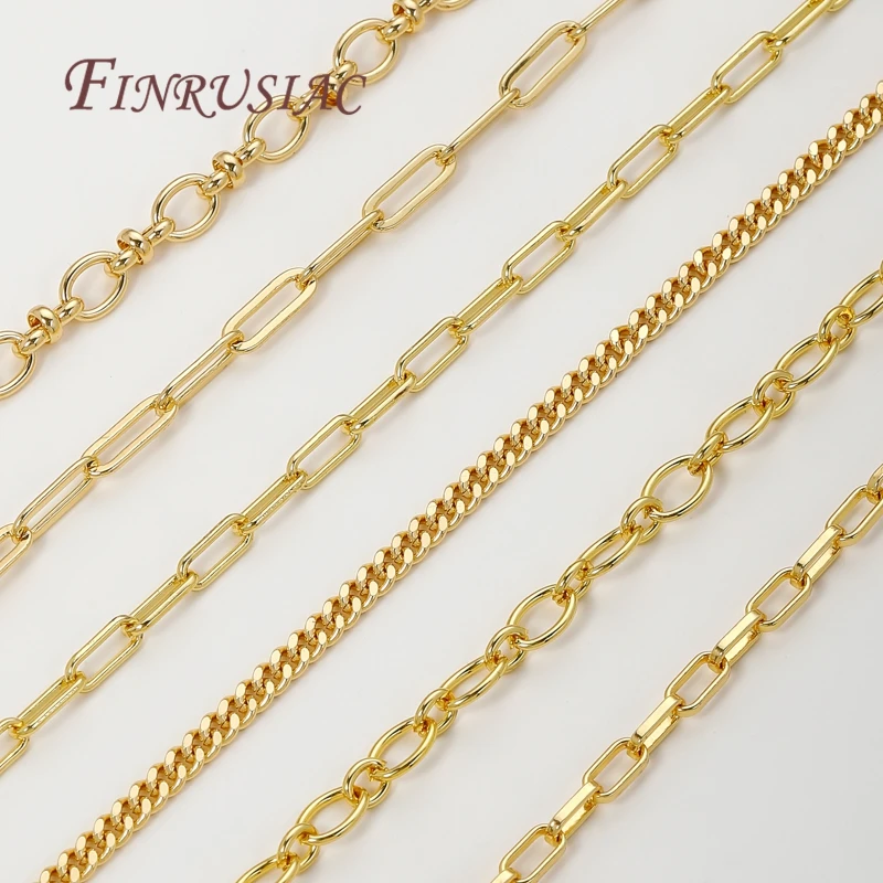 Image of Mehrere Stile, 1 Meter, 18 Karat vergoldetes Messing, Halsketten und Armbänder, Ketten, hochwertige DIY-Schmuckzubehör-Kette für Handarbeiten
