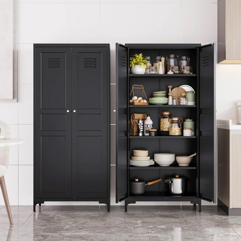 

Metal Storage Cabinet with Doors and Shelves,Black Storage Cabinet with Leg,Metal Pantry Cabinets,Ventilated Pantry Closet