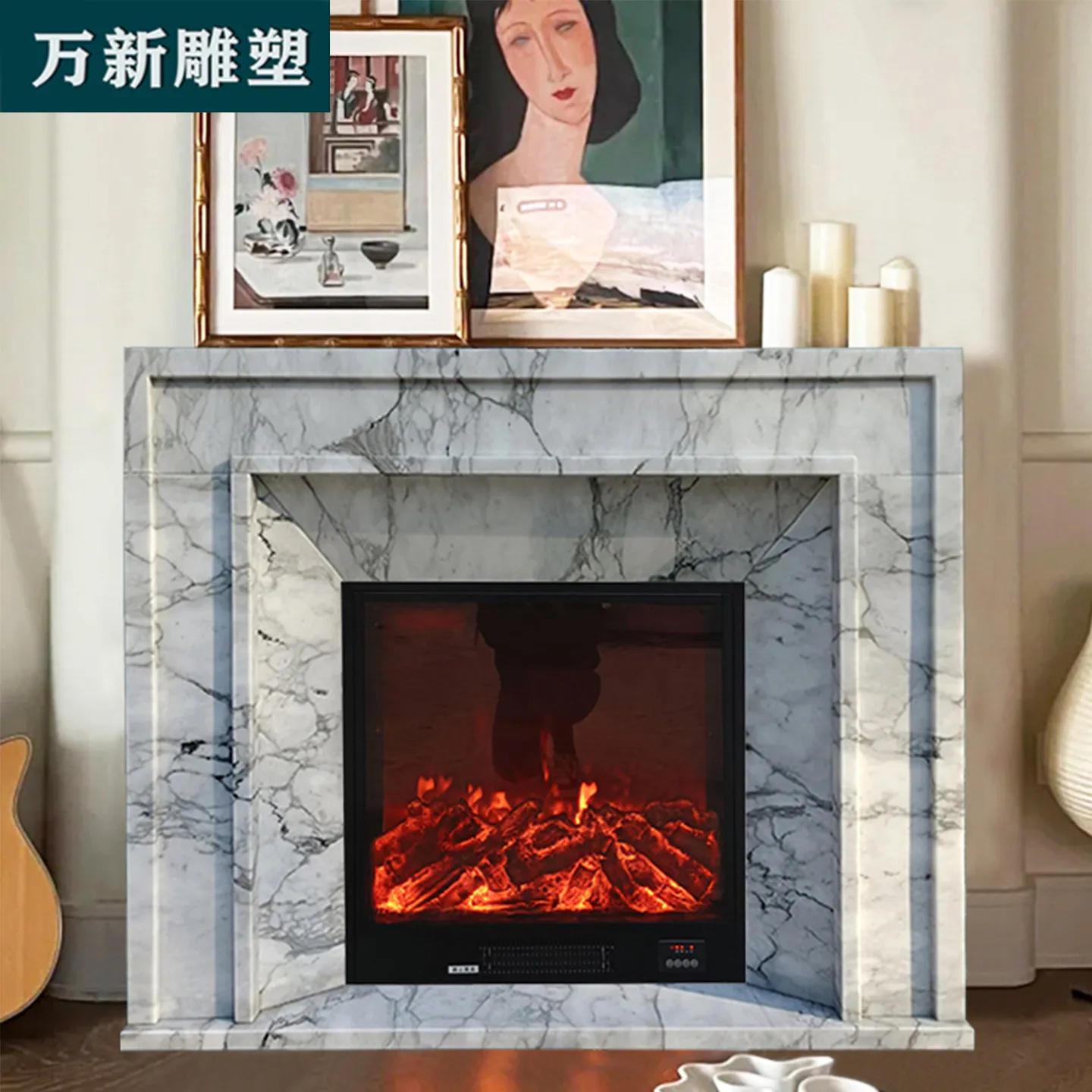 Natural marble white mantel French European American stone carving stone villa