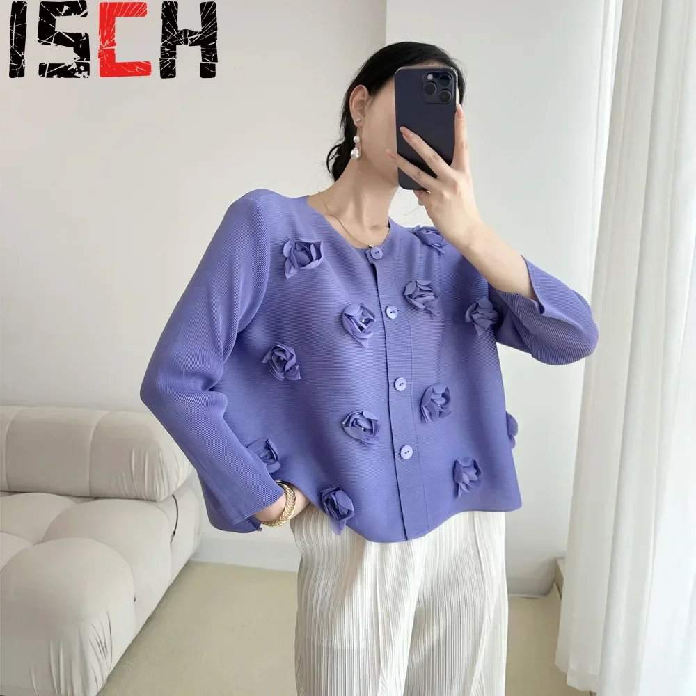 Pleats Pleated Shirt 2024 Fall New Pleated Temperament Three-dimensional Bead Embroidery Blouse Loose Versatile Cardigan Jacket