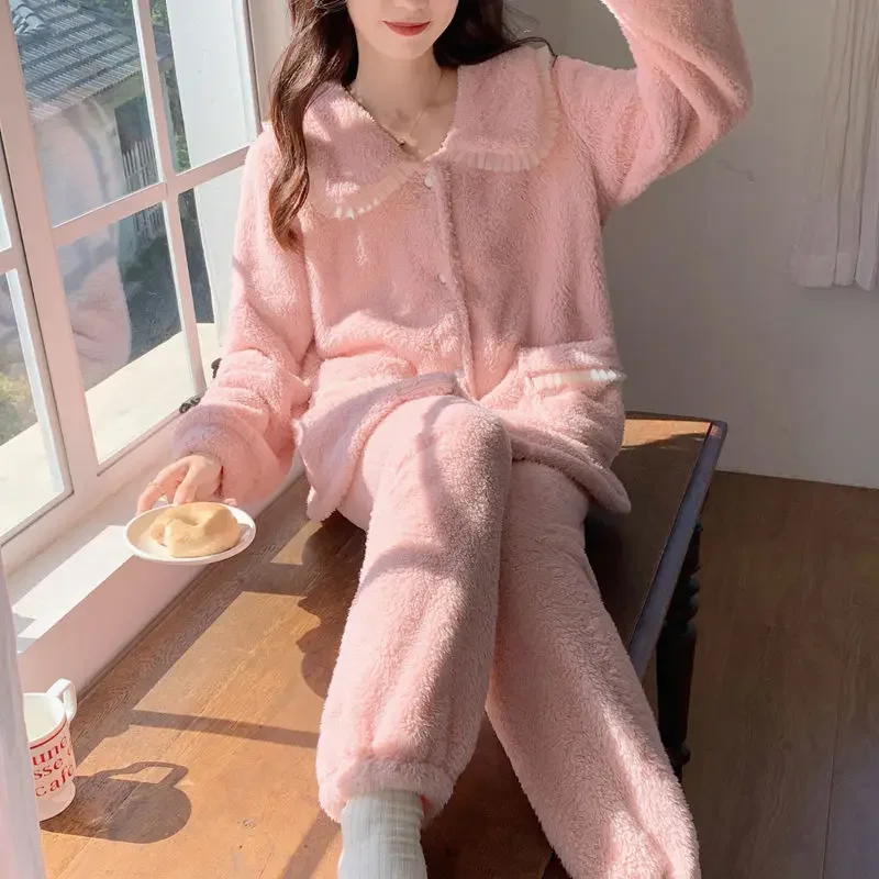 Disney Stellalou Cartoon Cute Girls Autumn and Winter Coral Fleece Thickened Warmth Can Be Weared Outer Home Clothes Pajamas Set