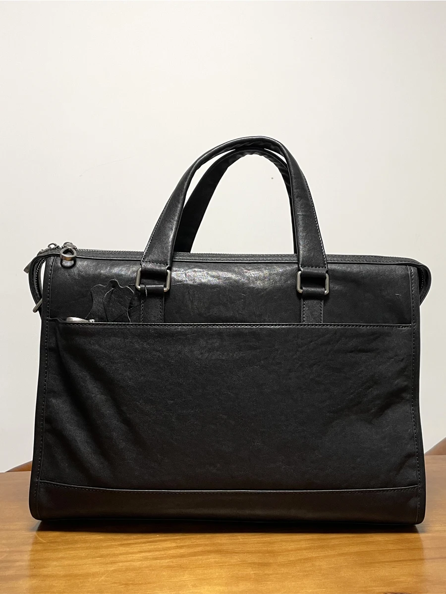 PNDME business casual first layer cowhide men women black briefcase laptop handbag daily work luxury real leather messenger bag