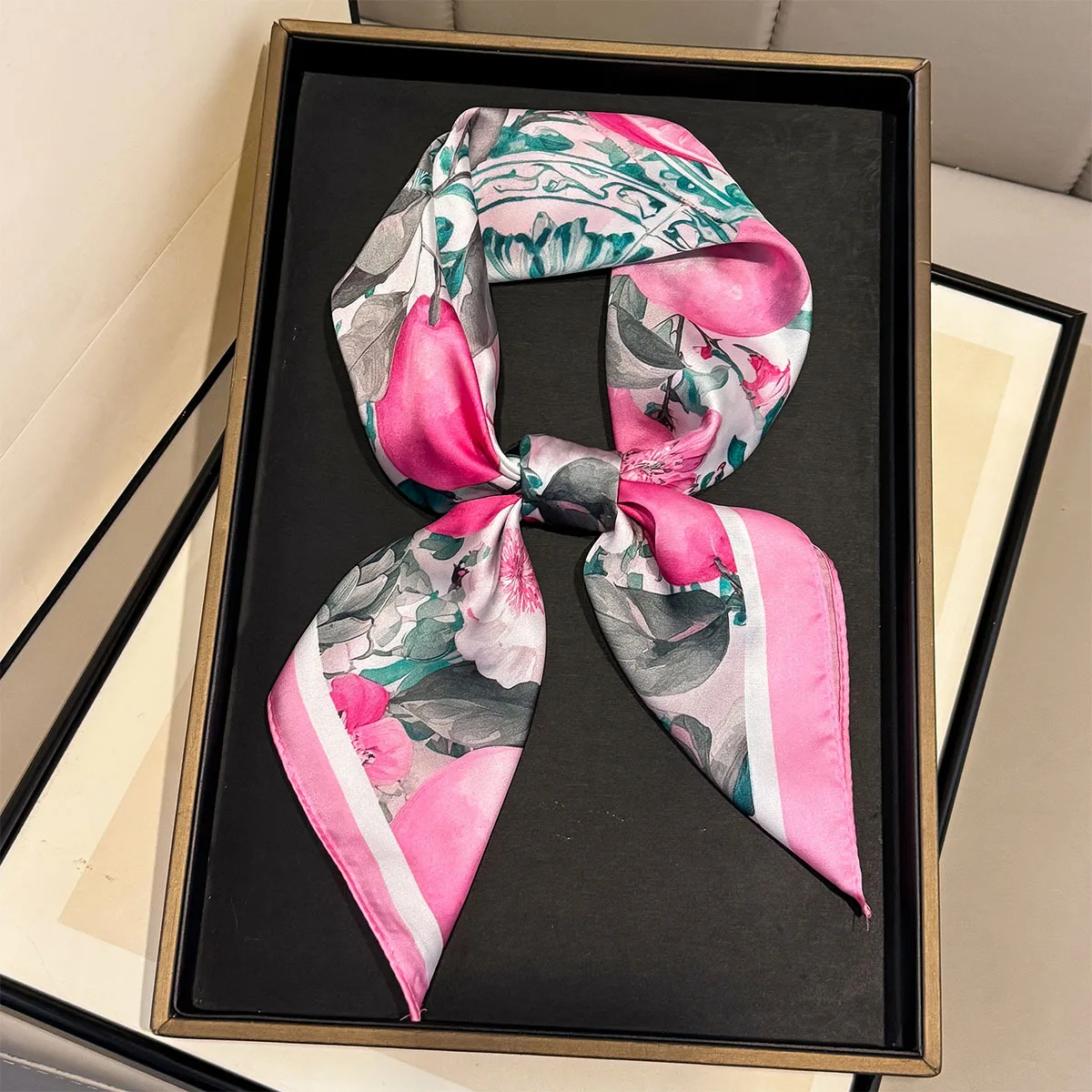Quadratischer Seidenschal mit Zitronenmuster für Damen, weicher Hijab für alle Jahreszeiten, Dekoration für den Hals, Kopftuch, Foulard, Bandana, Halstücher – Detail 5