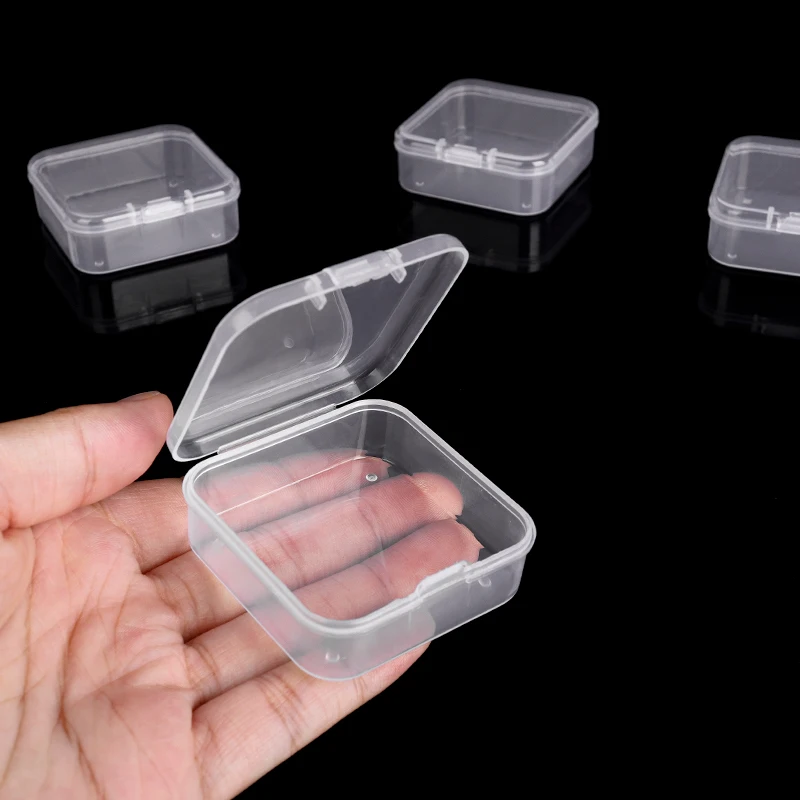 2 Sizes Multifunction Small Containers Clear Plastic Square Box Mini Storage Box for Earrings Rings Beads Collecting Small Items