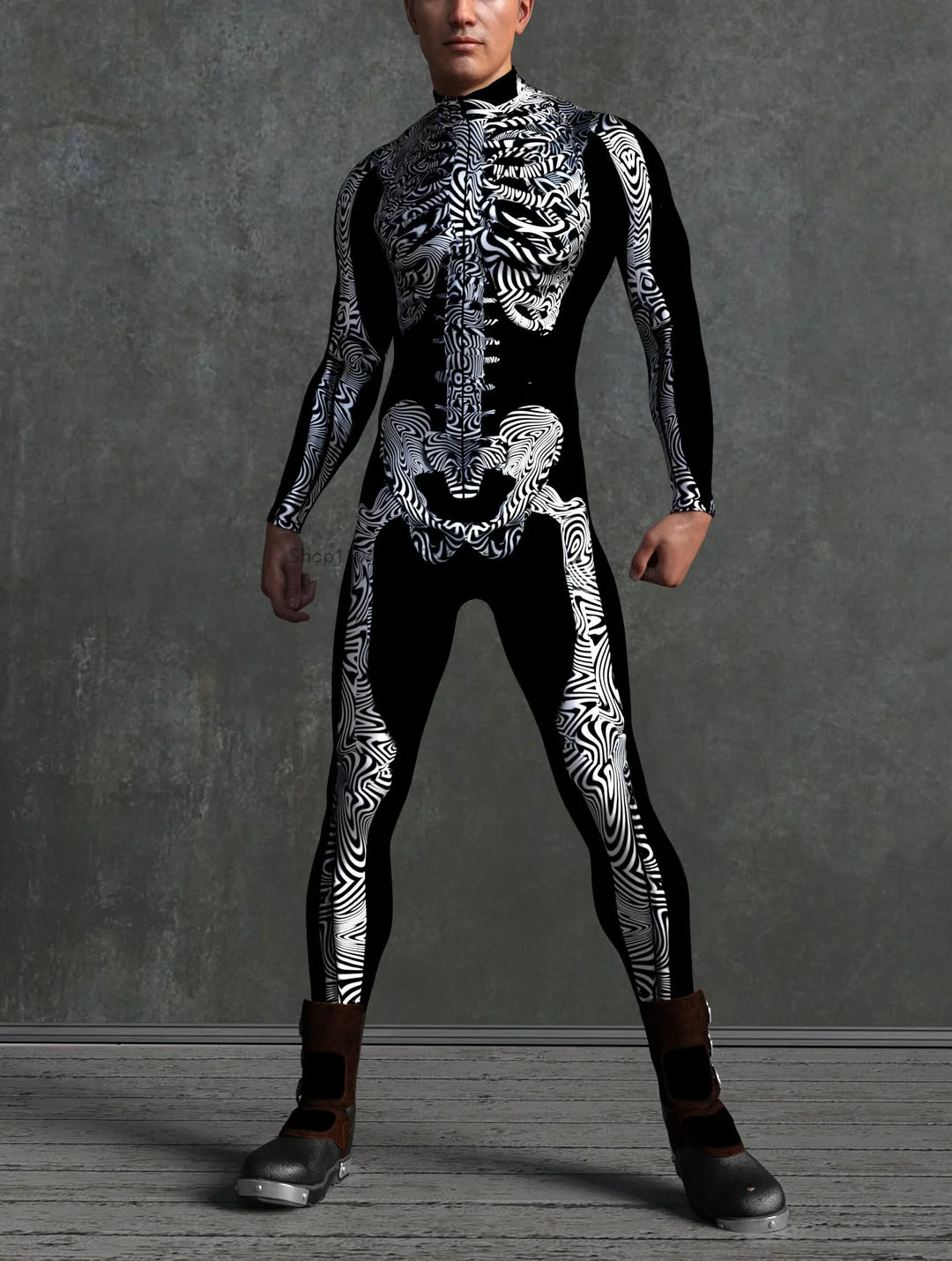 Couple Hoilday Skeleton Cosplay Costume Skull Print Jumpsuit Halloween Horror Party Suit Festival Bodysuit Rave Unique Outfits view 4