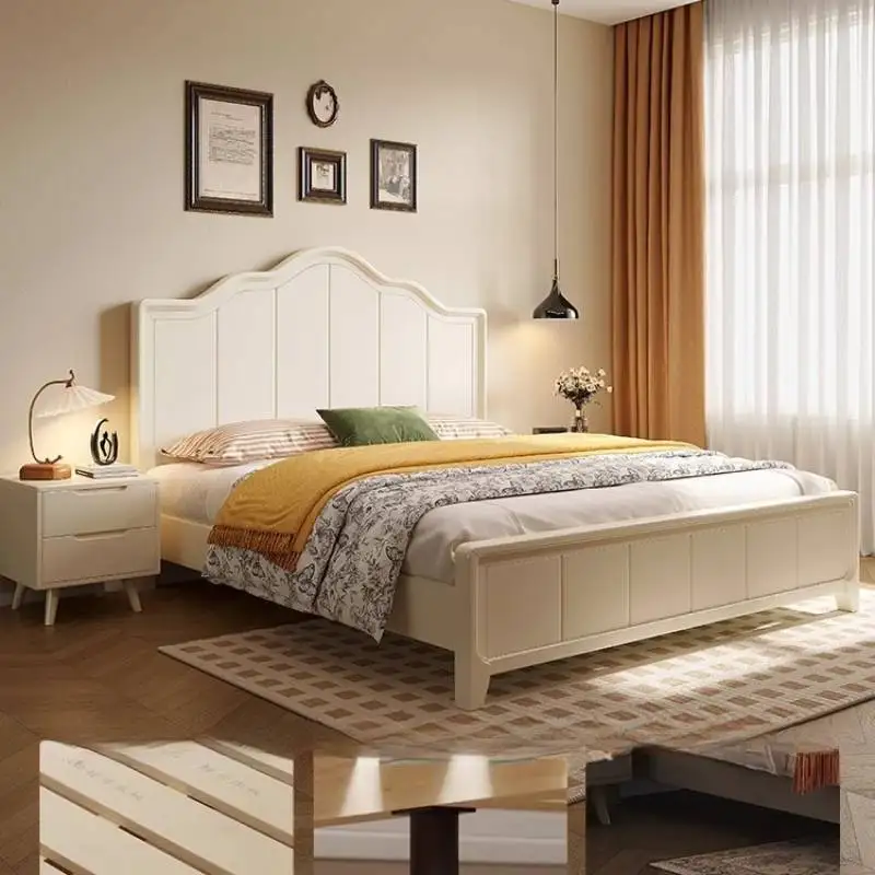 تصميم أستراليا سرير مزدوج بيج الحد الأدنى الأبيض الحديث التخييم سرير مزدوج الملك الحجم كاما خشبية أثاث المنزل الزوجي