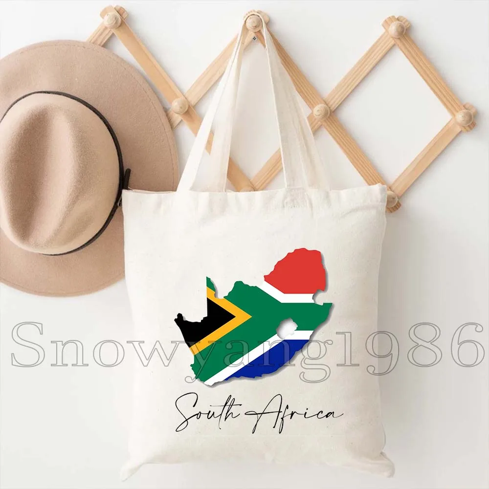 South Africa African Flag Country Map Girl Cute Gift Canvas Tote Bag Shopper Shoulder Women Handbags Shopping Casual Grocery Bag