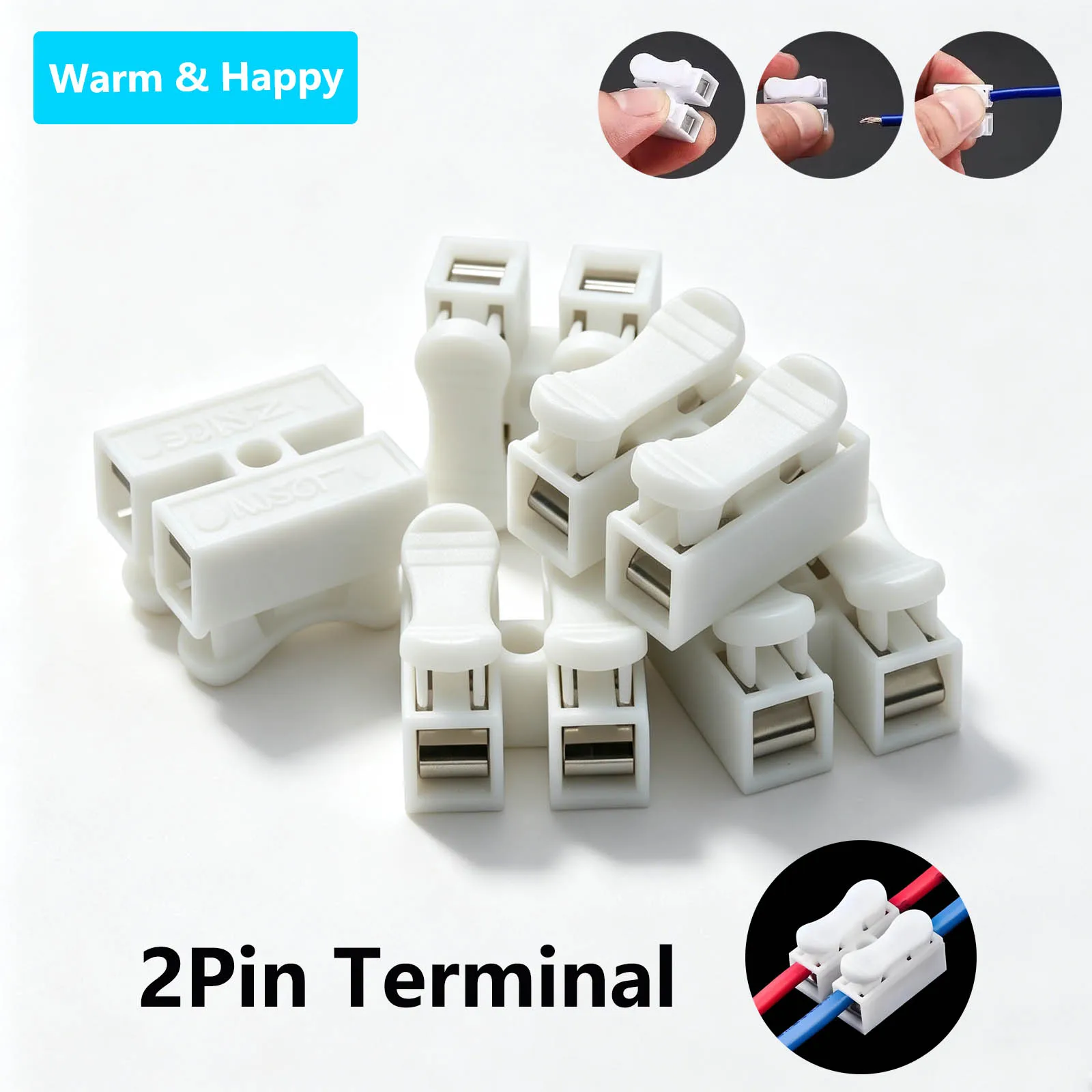 10/30/50/100Pcs Quick Press CH-2 Connect Terminal 2Pin Spring Wire Connector LED Lamp Mating Joint No Welding