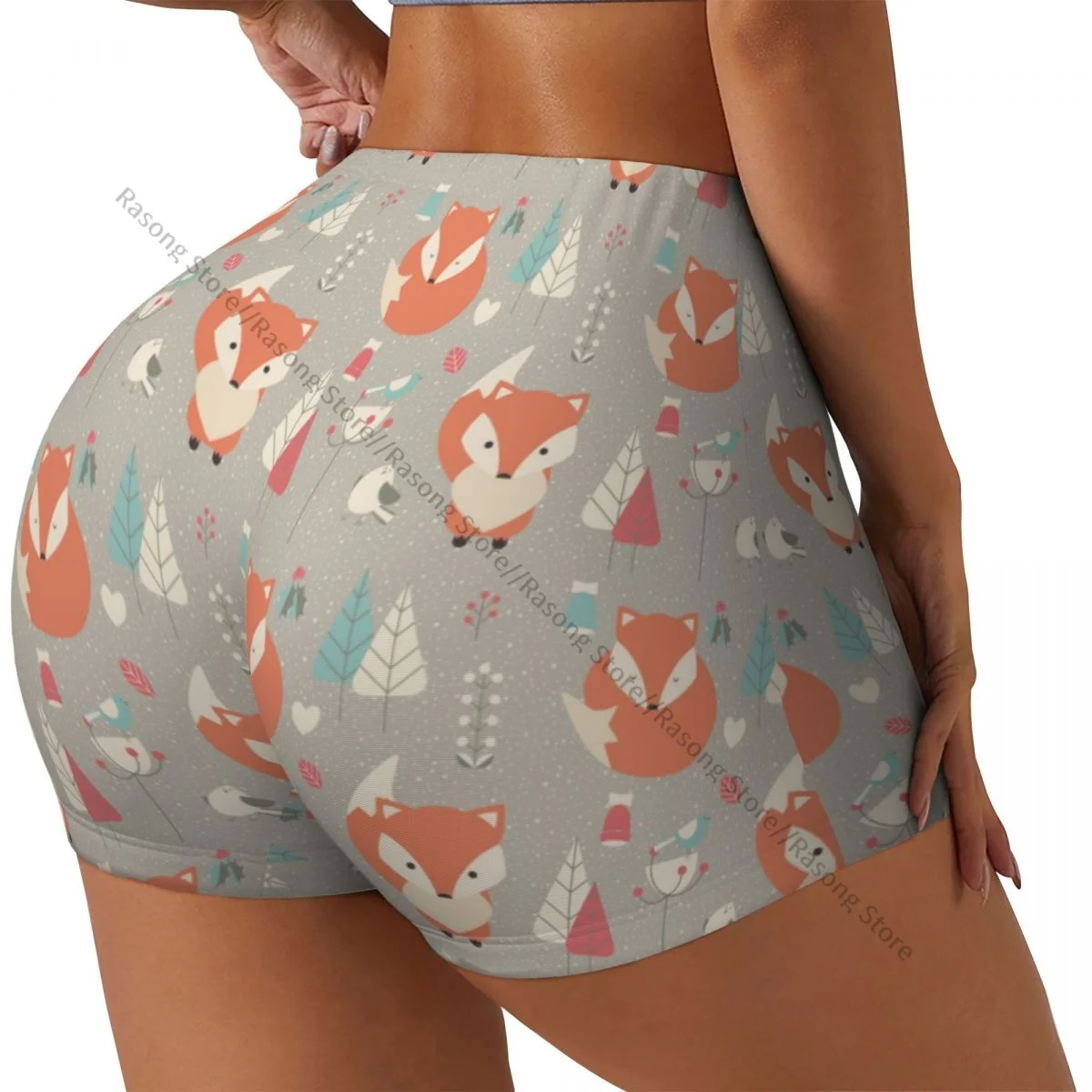 Women's Yoga Shorts Fox Pattern (2) Scrunch Booty Butt Lifting Comfort Fitness Gym