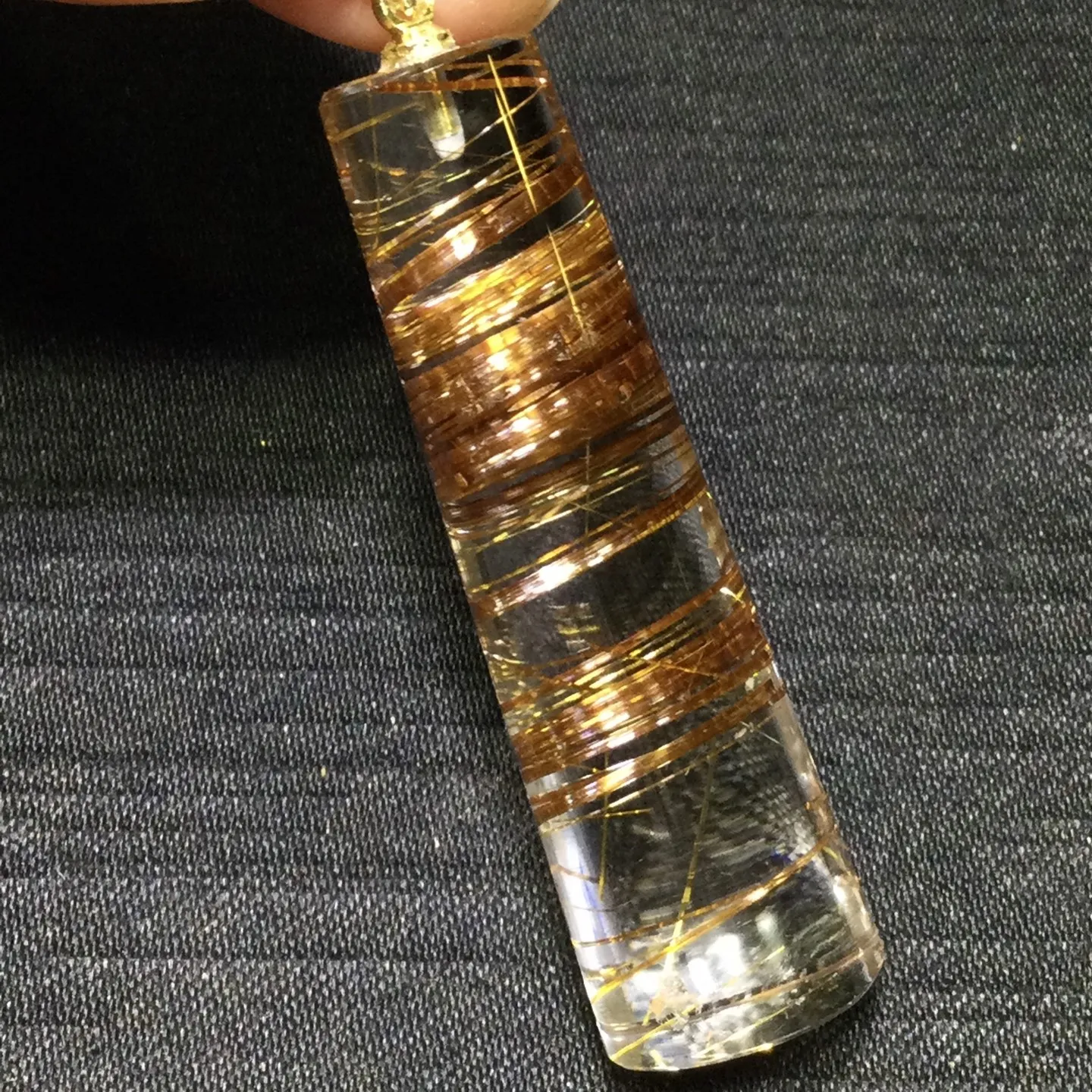 Natural Copper Rutilated Quartz Pendant Barrel Rutilated Quartz Jewelry 42.5*13*10.5mm Men Women Brazil AAAAAAA