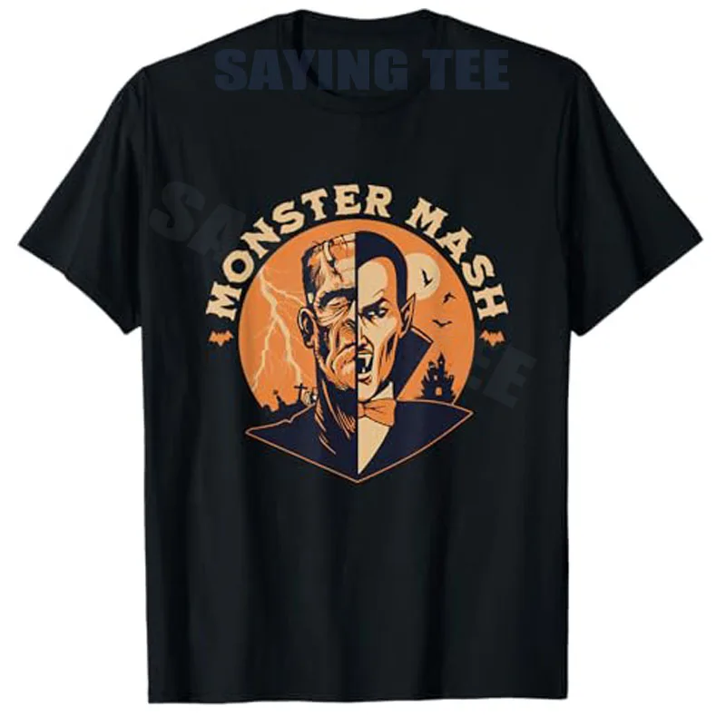 

Monster Mash Frankenstein Dracula Halloween Graphic T-Shirt Horror Style Unique Y2k Aesthestic Clothes Spooky Season Saying Tee
