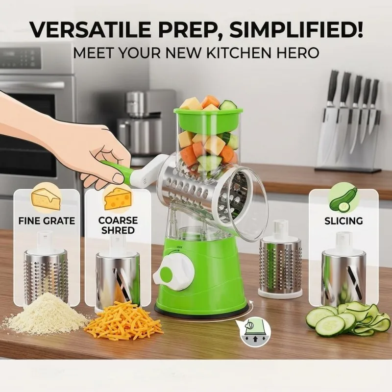 Multi-Function Hand Crank Rotary Grater Vegetable Slicer Shredder Cheese Grater Home Kitchen Food Prep Tool