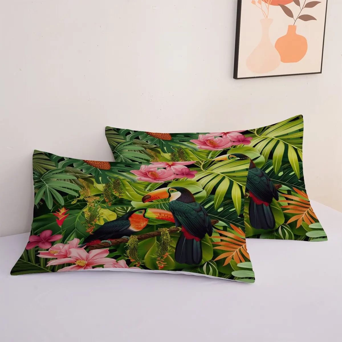 Toucans  Down comforter set, extra large size  Orange Flamingos  1 duvet cover and 2 pillowcases (without blankets)