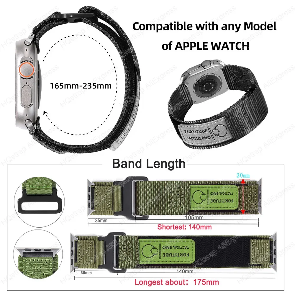 Sports Nylon Loop for Apple Watch band 45mm 44mm Ultra 49mm Tactical Strap for Iwatch Series 8 7 6 5 SE 4 3 42mm 38mm 40mm 41mm