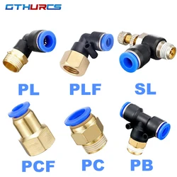 1pcs Pneumatic Air Connector Fitting type PC/PCF/PL/PB/SL/PLF 4mm 6mm 8mm 10mm 12mm Thread 1/4' 1/8' 3/8' 1/2'