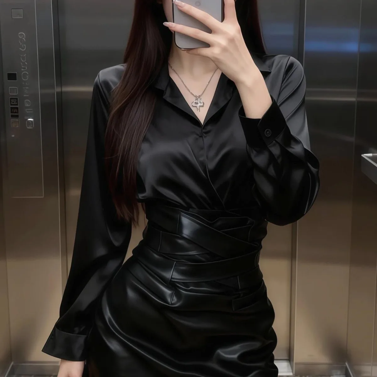 2026 Spring Summer New Two Pieces Set A-Line Skirt Women Fashion High Waist Sexy Skirt Long Sleeve Shirt Tops + Short Skirt Suit