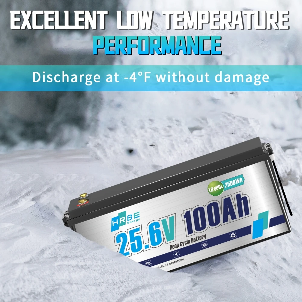 HRBEEnergy 24V 100Ah LiFePO4 Lithium-Akku, Niedertemperaturschutz, Höhere Leistungsausgabeeffizienz, 2560Wh – Detail 6
