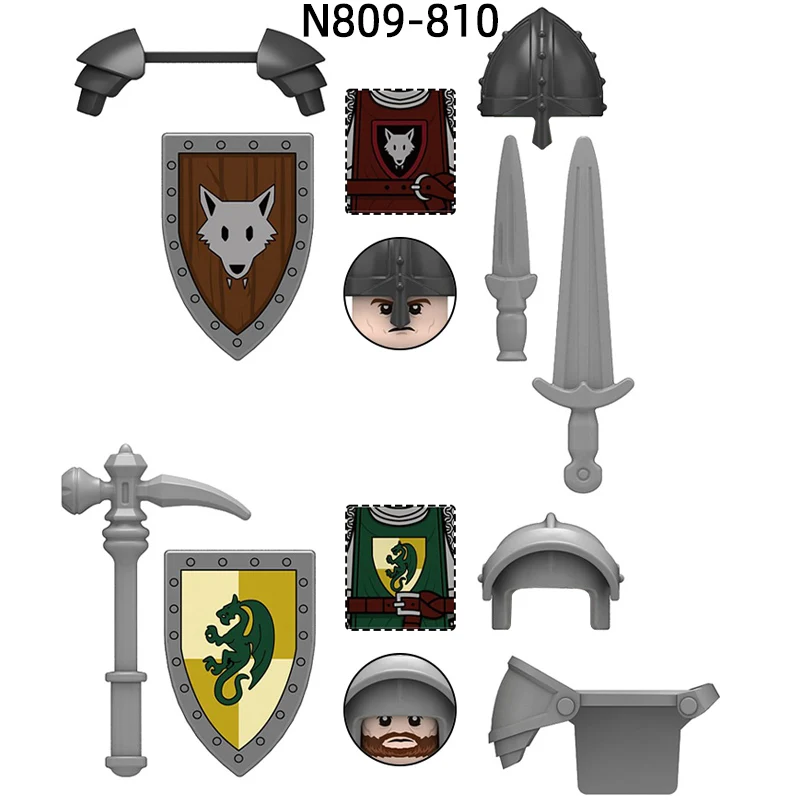 

The N809-N810 Green Dragon Knight Wolfpack Warrier Model Blocks MOC Bricks Set Gifts Toys For Children