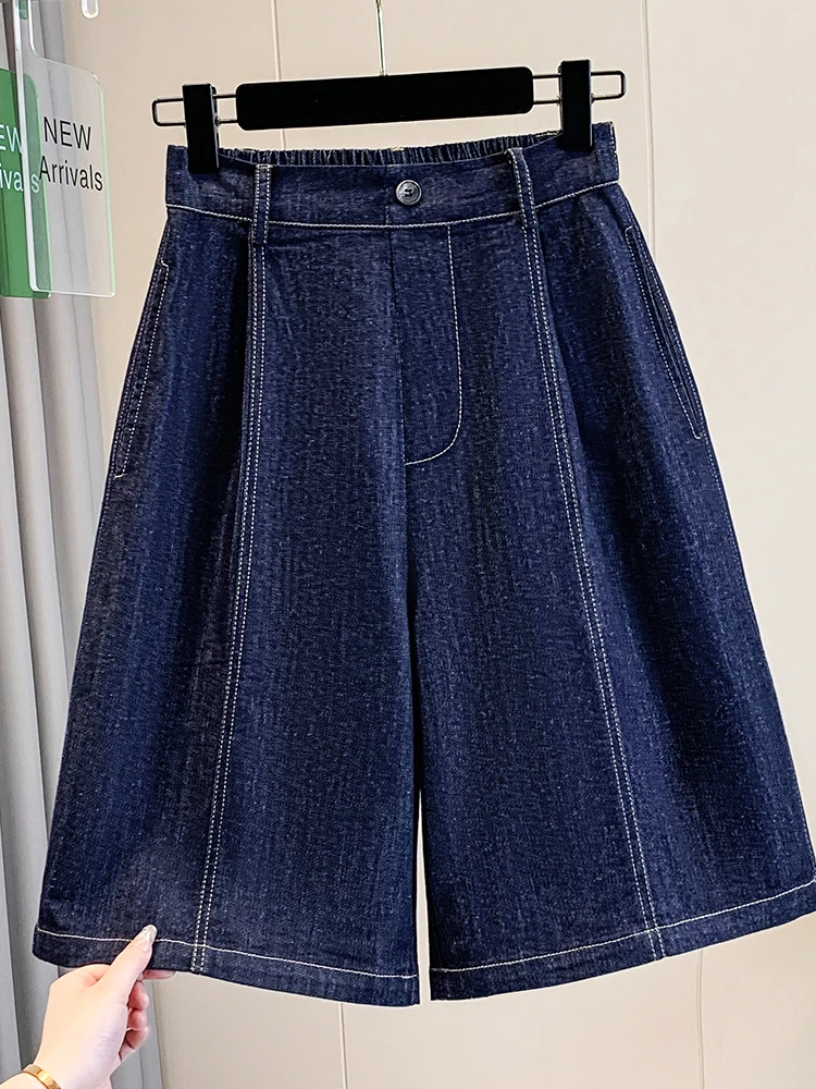 

Summer Style Slim Fit High Waist Denim Pants for plus Size Women Casual Loose Fit Pure Color Cotton Polyester Blend