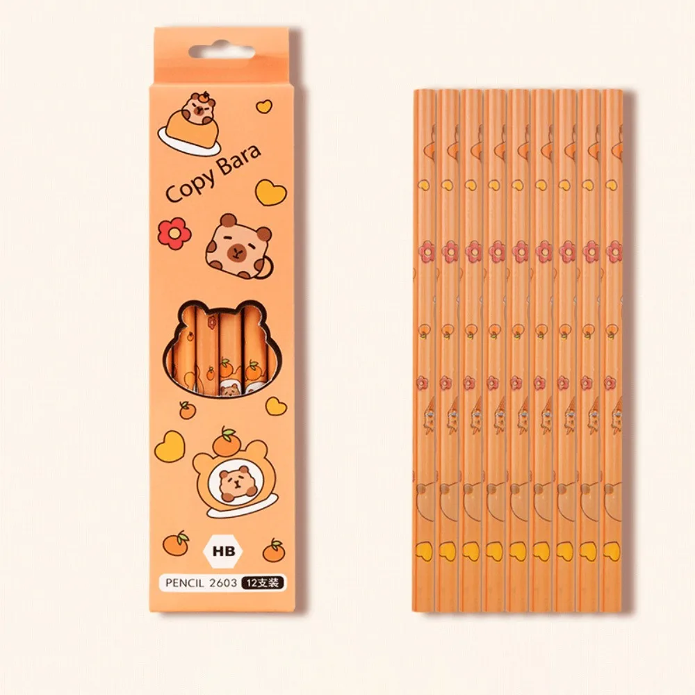 12Pcs/Set Capybara Cute Kawaii Cartoon Pencil HB Sketch Items Drawing Stationery Student School children's day gift