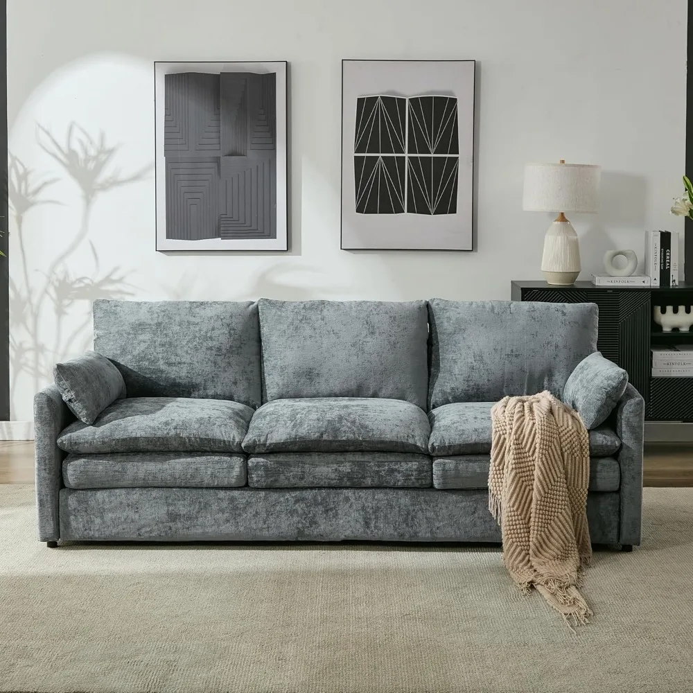 أريكة سحابة حديثة بثلاثة مقاعد مع وسائد مقعد زنبركية، تنجيد مريح وناعم، أغطية قماش شانيل قابلة للإزالة، بيل للذراع #4