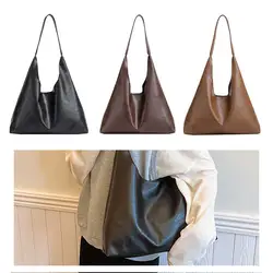 PU Soft Leather Tote Bag Women Vegan Leather Slouch Bag Lightweight Big Shoulder Bag Casual Style Commuting Bag