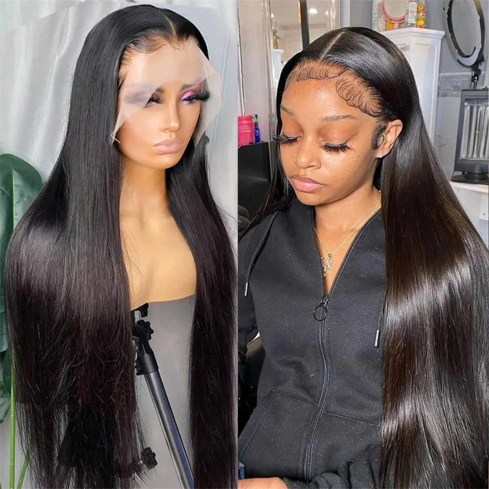 

200 250 Density Transparent HD Human Hair Wig 40 Inch Bone Straight 13x6 Lace Front 13x4 Brazilian Lace Frontal Wigs Pre Pluck