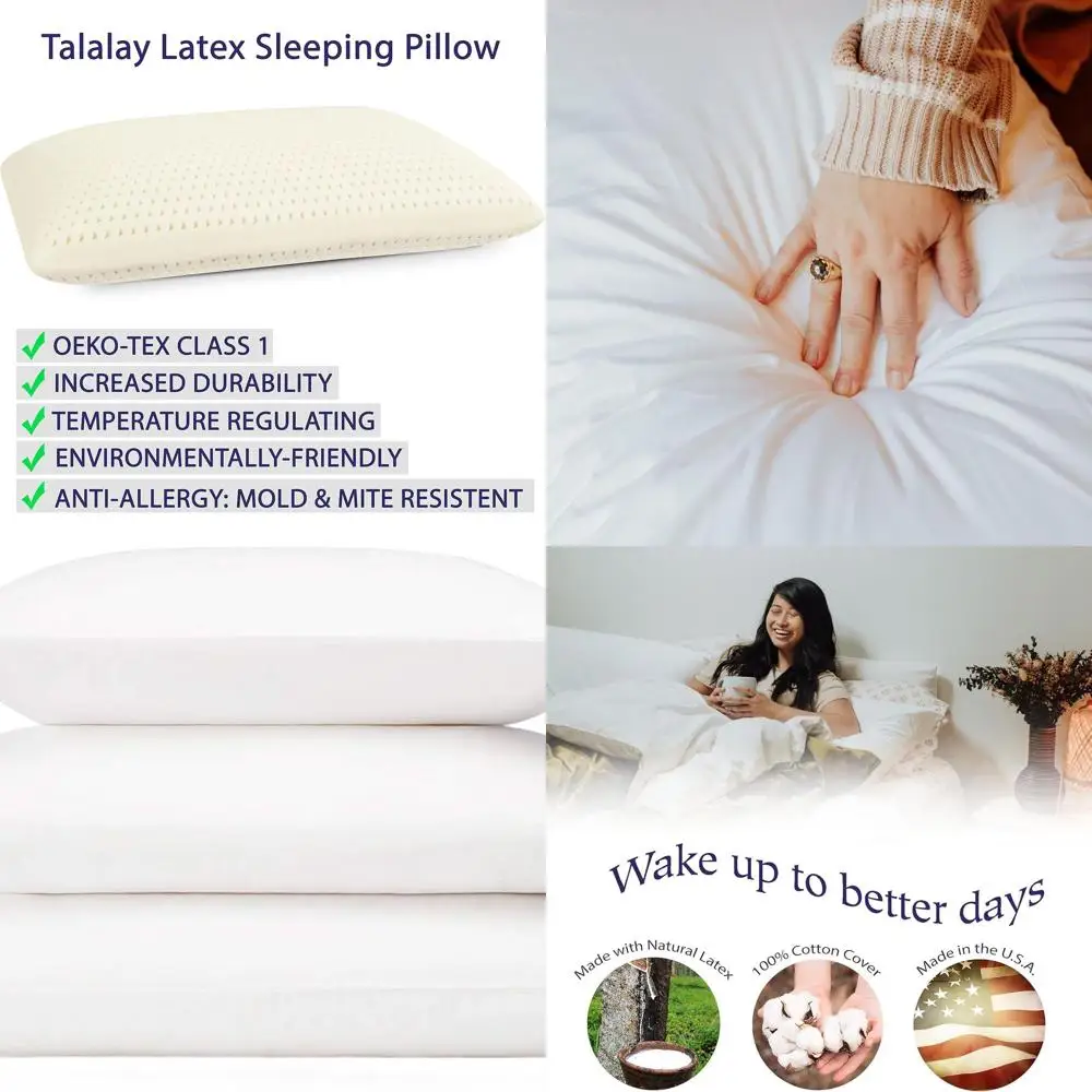 

King Size Medium Support Talalay Latex Pillow with 100% Cotton Sateen Cover - American Made