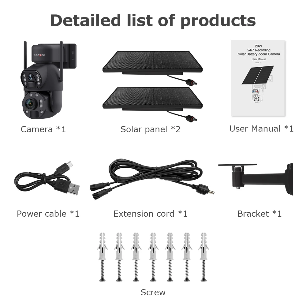 SECTEC 24/7 ساعة تسجيل 20 واط لوحة طاقة شمسية IP66 بطارية كبيرة عرض مزدوج Ubox بصري 36X تكبير خارجي 4G واي فاي نسخة كاميرا تلفزيونات الدوائر المغلقة