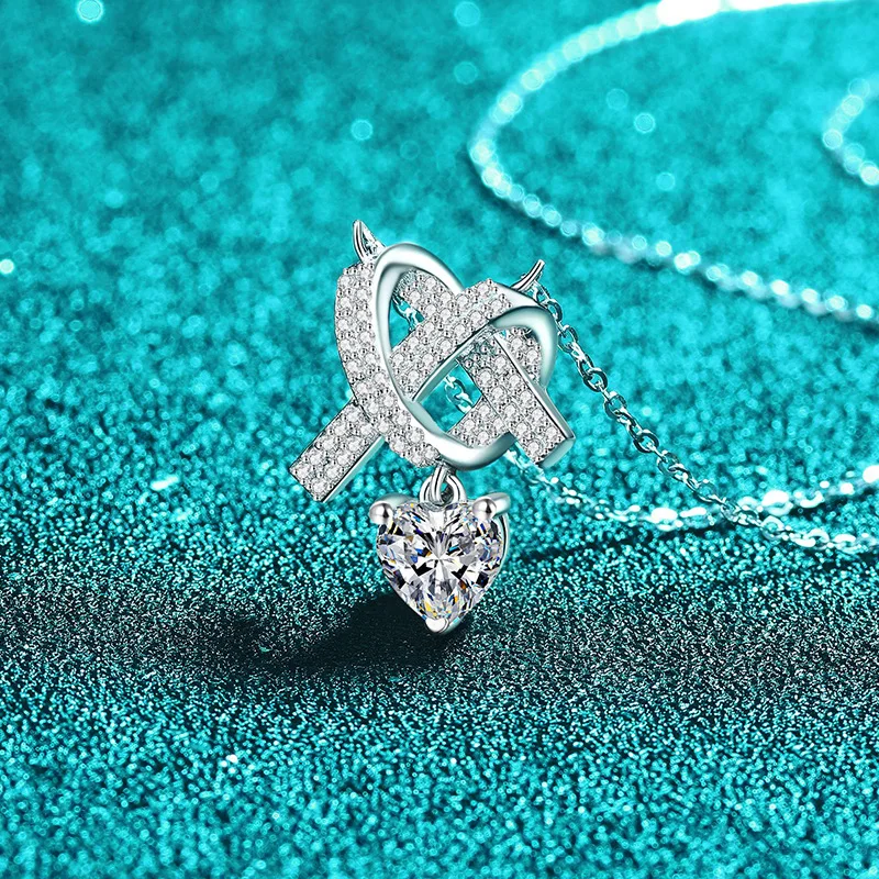 1.0 قيراط شكل قلب قلادة 925 فضة مختبر قلادة الماس النساء هدايا الزفاف غرامة مجوهرات حزب