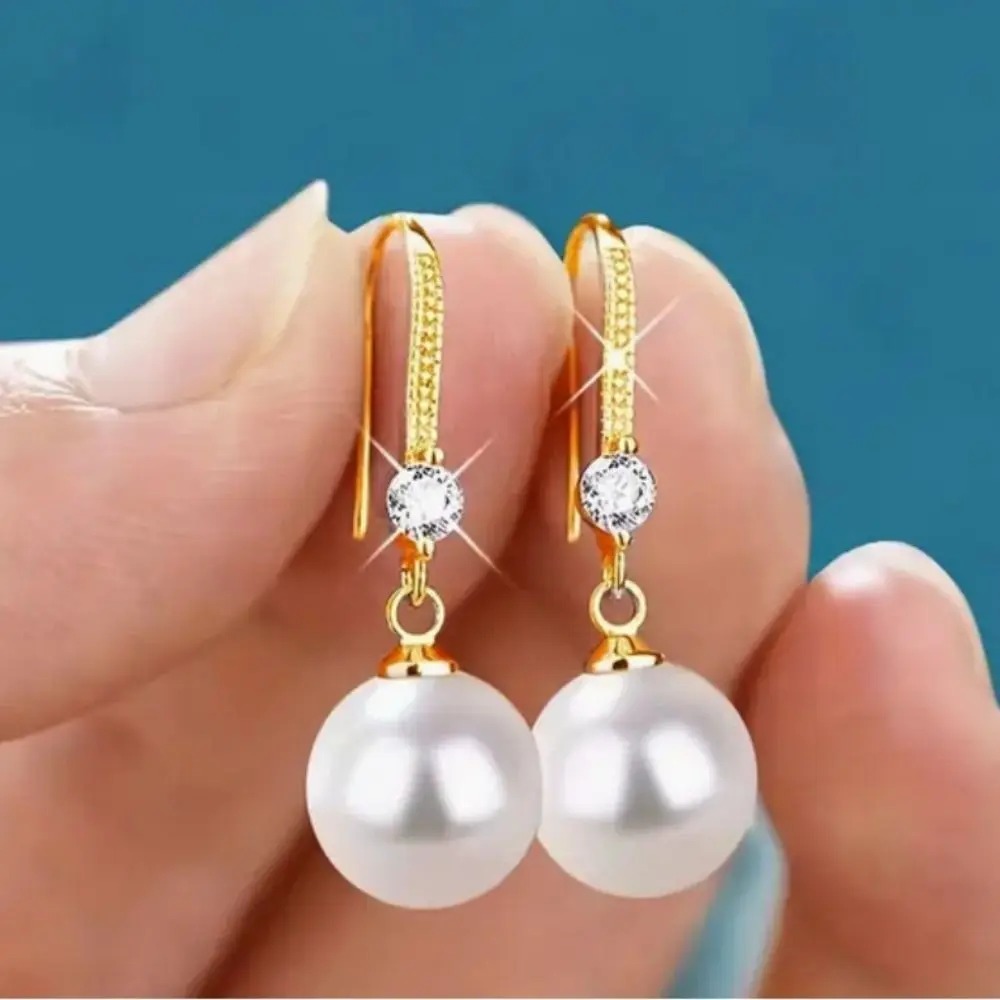 New Temperament Simple Water Drop Shape Simulation Freshwater Pearl Shell Beads Drop Earrings Female Exquisite Ear Jewelry