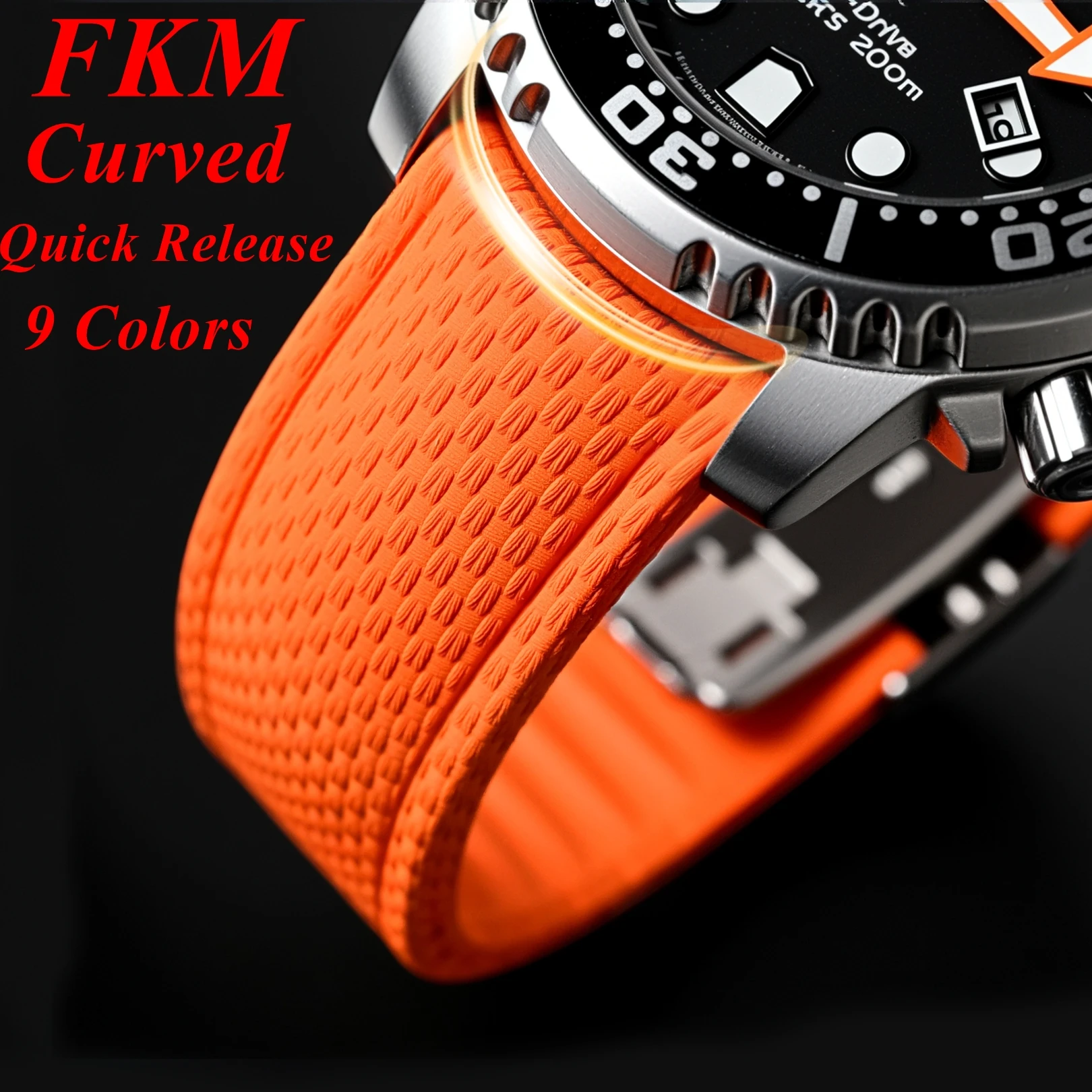 New CTS 18/19/20/21/22/24mm Curved FKM Rubber Quick Release Watch Strap Adjustable Man Women‘s Band Diving Universal Bracelet