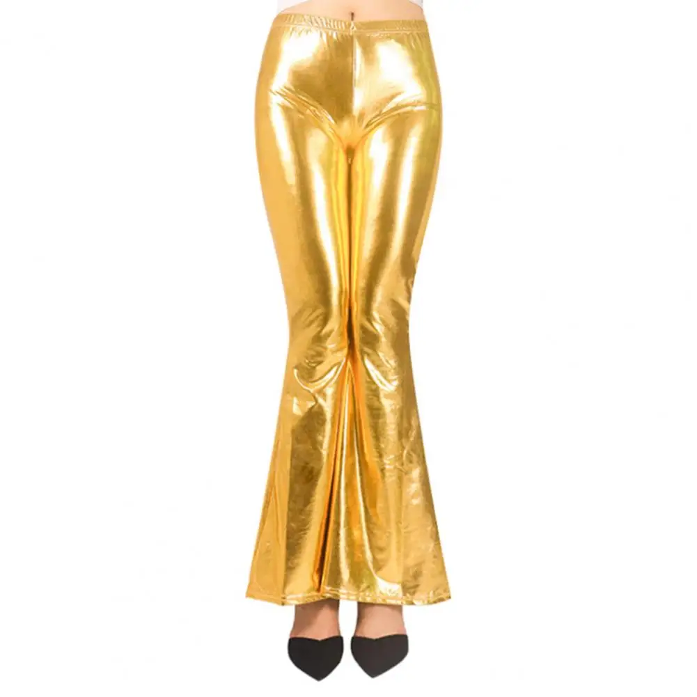 

Women Pants Solid Color Flared Pants Elegant Women's Flared Pants for Performances Parties Mid-rise Imitation Leather Trousers