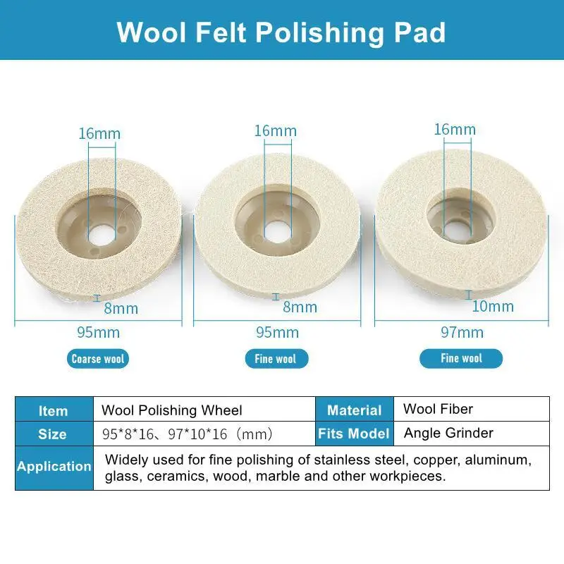 

10pcs 95/97mm Wool Polishing Wheel Disc for Metal, Marble Stone Furniture Car Wax Felt Polishing Buffing Pads Fits Angle Grinder